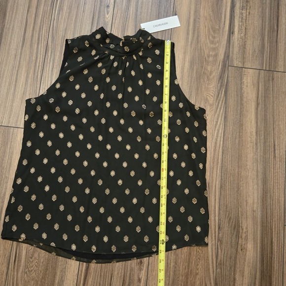 Calvin Klein NEW Sleeveless Mock Neck Blouse Black Gold Geometric Print Size L - Picture 3 of 10